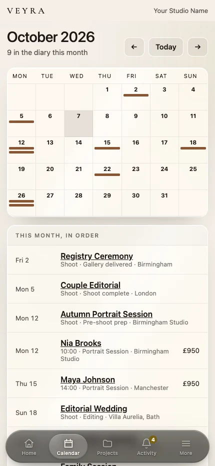 Actual Veyra calendar on mobile