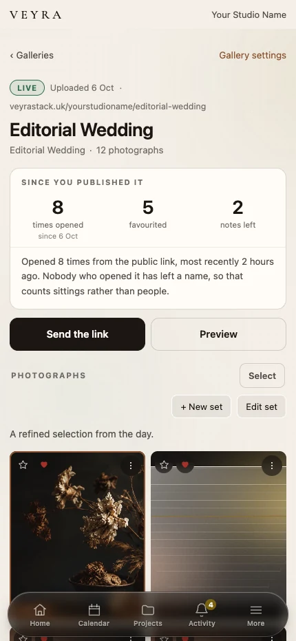 Actual Veyra gallery management screen on mobile