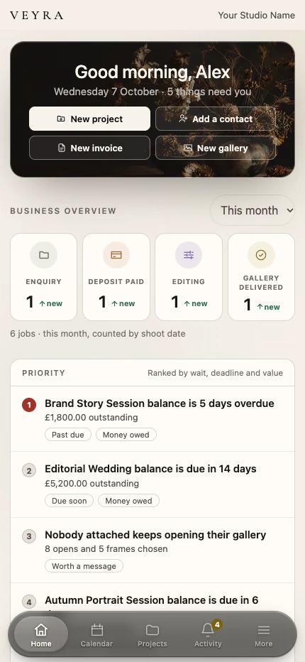 Actual Veyra Today dashboard on mobile
